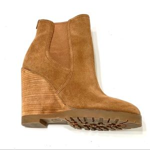 Michael Kors Thea Ankle Wedge Stacked Wood Heel Boots in Suede Size 6.5M
